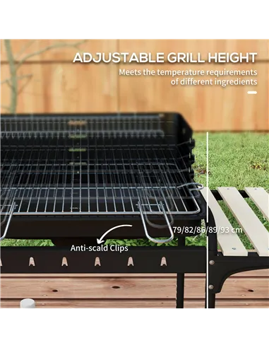 Outsunny Charcoal Barbecue Grill with Adjustable Grill Height, Portable BBQ Trolley with Ash Catcher and Wheels for Outdoor Gard