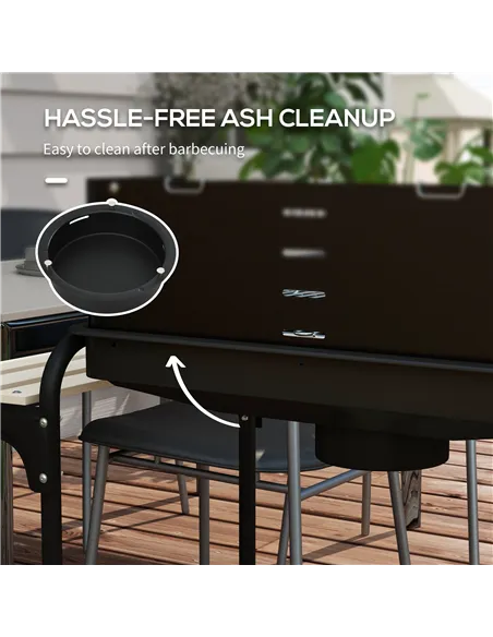 Outsunny Charcoal Barbecue Grill with Adjustable Grill Height, Portable BBQ Trolley with Ash Catcher and Wheels for Outdoor Gard