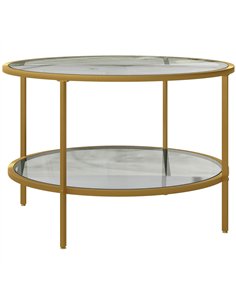 HOMCOM Round Coffee Table with Storage, 2-Tier Tempered Glass Coffee Table with Steel Frame for Living Room, Gold Tone