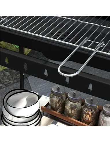 Outsunny Charcoal Barbecue Grill with Adjustable Grill Height, Portable BBQ Trolley with Ash Catcher and Wheels for Outdoor Gard