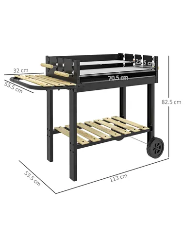 Outsunny Charcoal BBQ Grill, Barbecue Trolley with Double Adjustable Grill, Side Table, Storage Shelf and Wheels for Outdoor Gar