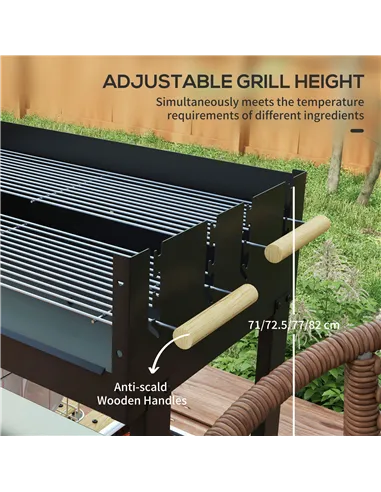 Outsunny Charcoal BBQ Grill, Barbecue Trolley with Double Adjustable Grill, Side Table, Storage Shelf and Wheels for Outdoor Gar