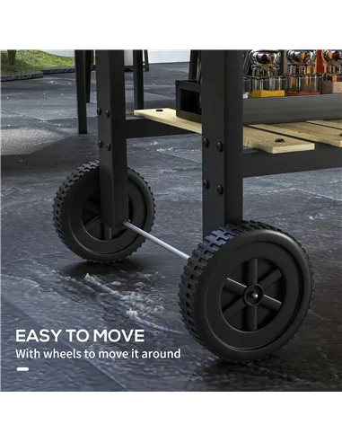 Outsunny Charcoal BBQ Grill, Barbecue Trolley with Double Adjustable Grill, Side Table, Storage Shelf and Wheels for Outdoor Gar