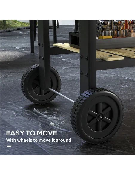 Outsunny Charcoal BBQ Grill, Barbecue Trolley with Double Adjustable Grill, Side Table, Storage Shelf and Wheels for Outdoor Gar