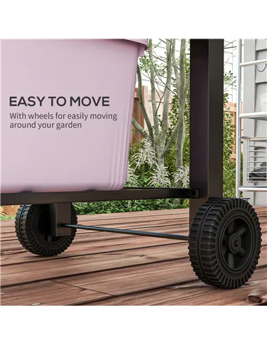 Outsunny Charcoal Barbecue Grill Trolley Garden Smoker with Shelves, Adjustable Height, Thermometer on Lid, Opener and Wheels