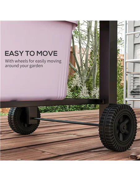 Outsunny Charcoal Barbecue Grill Trolley Garden Smoker with Shelves, Adjustable Height, Thermometer on Lid, Opener and Wheels