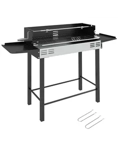 Outsunny BBQ Rotisserie Grill Roaster Charcoal Spit Roasting Machine for Chicken Turkey with 3-Level Grill Grate, Side Shelves