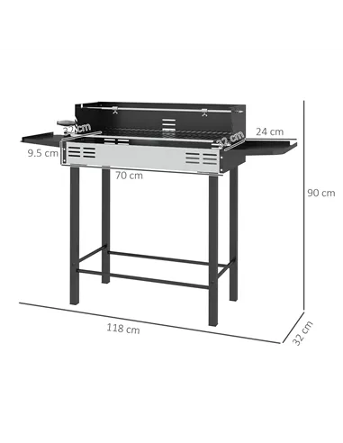 Outsunny BBQ Rotisserie Grill Roaster Charcoal Spit Roasting Machine for Chicken Turkey with 3-Level Grill Grate, Side Shelves