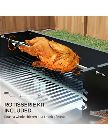 Outsunny BBQ Rotisserie Grill Roaster Charcoal Spit Roasting Machine for Chicken Turkey with 3-Level Grill Grate, Side Shelves