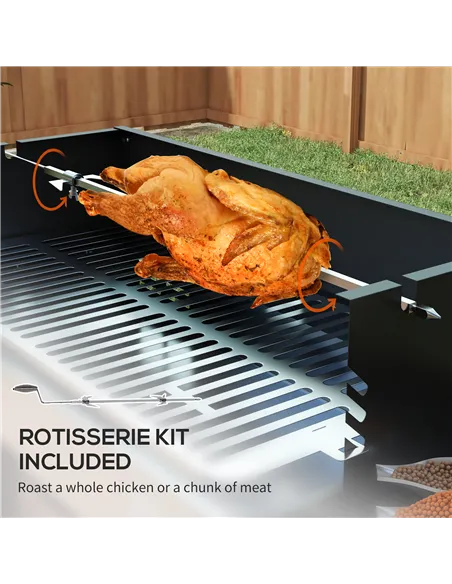 Outsunny BBQ Rotisserie Grill Roaster Charcoal Spit Roasting Machine for Chicken Turkey with 3-Level Grill Grate, Side Shelves