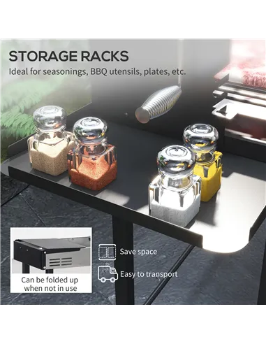 Outsunny BBQ Rotisserie Grill Roaster Charcoal Spit Roasting Machine for Chicken Turkey with 3-Level Grill Grate, Side Shelves