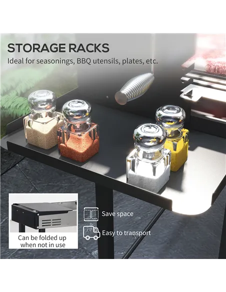 Outsunny BBQ Rotisserie Grill Roaster Charcoal Spit Roasting Machine for Chicken Turkey with 3-Level Grill Grate, Side Shelves