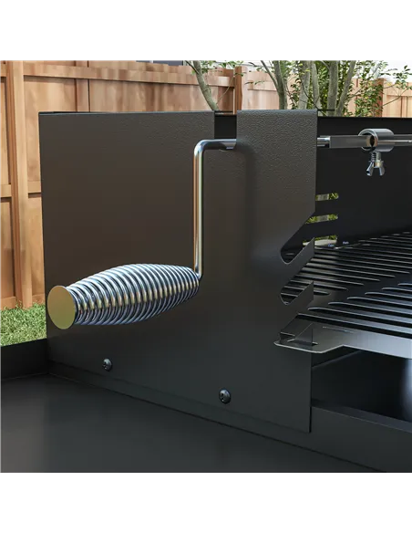 Outsunny BBQ Rotisserie Grill Roaster Charcoal Spit Roasting Machine for Chicken Turkey with 3-Level Grill Grate, Side Shelves