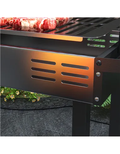 Outsunny BBQ Rotisserie Grill Roaster Charcoal Spit Roasting Machine for Chicken Turkey with 3-Level Grill Grate, Side Shelves