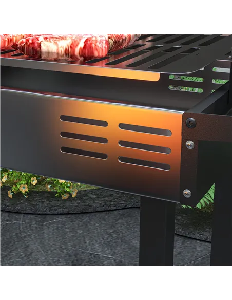 Outsunny BBQ Rotisserie Grill Roaster Charcoal Spit Roasting Machine for Chicken Turkey with 3-Level Grill Grate, Side Shelves