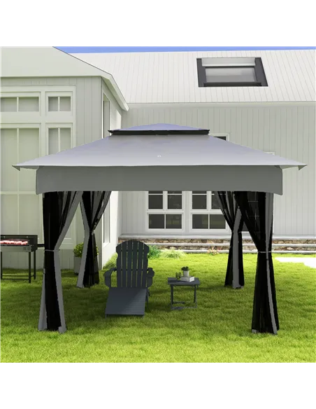 Outsunny BBQ Rotisserie Grill Roaster Charcoal Spit Roasting Machine for Chicken Turkey with 3-Level Grill Grate, Side Shelves