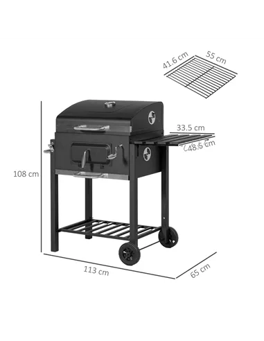 Outsunny Charcoal Grill, with Height-Adjustable Coal Pan - Black