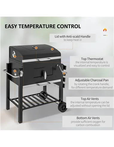 Outsunny Charcoal Grill, with Height-Adjustable Coal Pan - Black