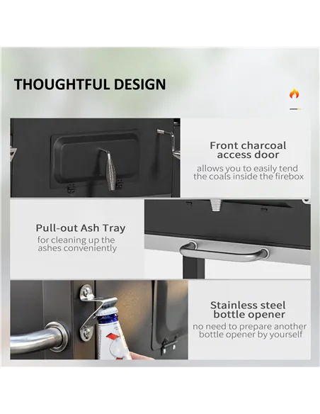 Outsunny Charcoal Grill, with Height-Adjustable Coal Pan - Black