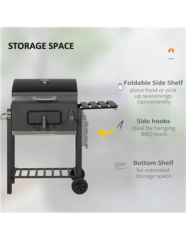 Outsunny Charcoal Grill, with Height-Adjustable Coal Pan - Black