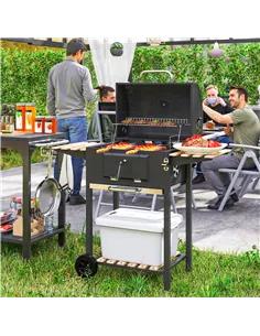 Outsunny Charcoal BBQ Grill with Height Adjustable Charcoal Pan, Barbecue Smoker with Warming Rack, 3 Shelves, Temperature Gauge 2