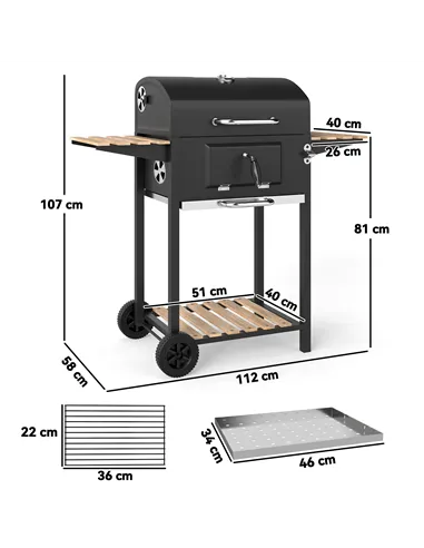 Outsunny Charcoal BBQ Grill with Height Adjustable Charcoal Pan, Barbecue Smoker with Warming Rack, 3 Shelves, Temperature Gauge