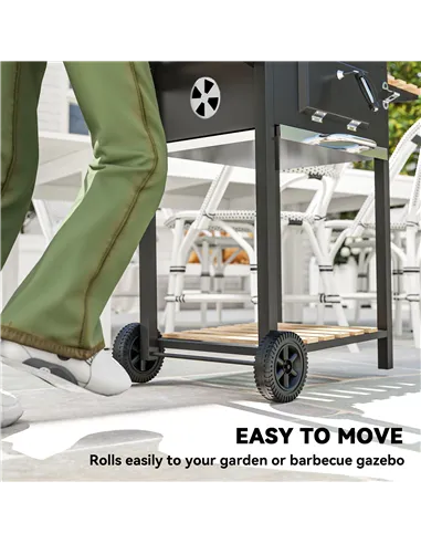 Outsunny Charcoal BBQ Grill with Height Adjustable Charcoal Pan, Barbecue Smoker with Warming Rack, 3 Shelves, Temperature Gauge