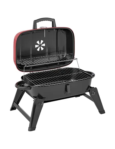 Outsunny Charcoal Barbecue Grill Folding BBQ Grill with 1232 cm² Cooking Area, Adjustable Vent, Thermometer, Handles for Camping