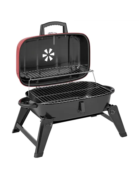 Outsunny Charcoal Barbecue Grill Folding BBQ Grill with 1232 cm² Cooking Area, Adjustable Vent, Thermometer, Handles for Camping