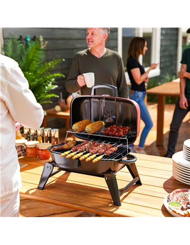 Outsunny Charcoal Barbecue Grill Folding BBQ Grill with 1232 cm² Cooking Area, Adjustable Vent, Thermometer, Handles for Camping