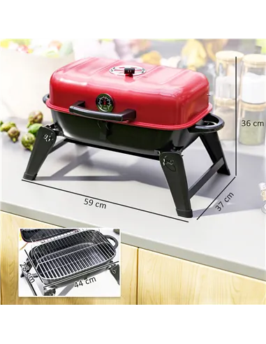 Outsunny Charcoal Barbecue Grill Folding BBQ Grill with 1232 cm² Cooking Area, Adjustable Vent, Thermometer, Handles for Camping