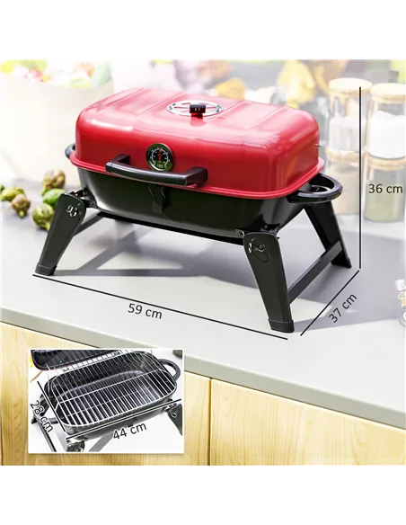 Outsunny Charcoal Barbecue Grill Folding BBQ Grill with 1232 cm² Cooking Area, Adjustable Vent, Thermometer, Handles for Camping