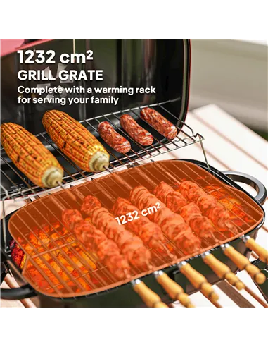 Outsunny Charcoal Barbecue Grill Folding BBQ Grill with 1232 cm² Cooking Area, Adjustable Vent, Thermometer, Handles for Camping