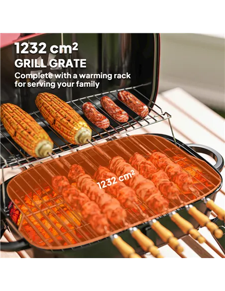 Outsunny Charcoal Barbecue Grill Folding BBQ Grill with 1232 cm² Cooking Area, Adjustable Vent, Thermometer, Handles for Camping