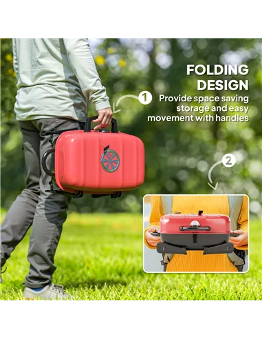 Outsunny Charcoal Barbecue Grill Folding BBQ Grill with 1232 cm² Cooking Area, Adjustable Vent, Thermometer, Handles for Camping