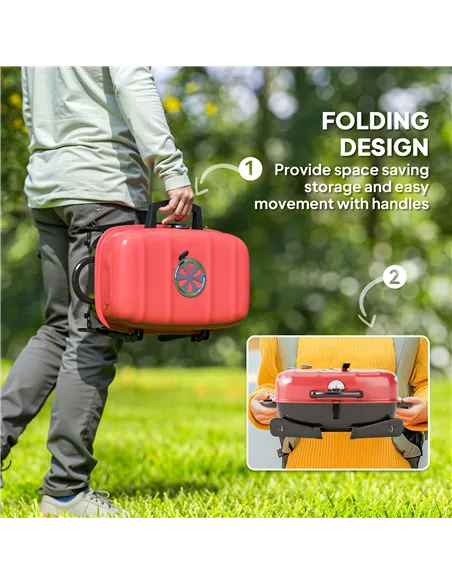 Outsunny Charcoal Barbecue Grill Folding BBQ Grill with 1232 cm² Cooking Area, Adjustable Vent, Thermometer, Handles for Camping