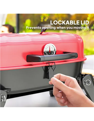 Outsunny Charcoal Barbecue Grill Folding BBQ Grill with 1232 cm² Cooking Area, Adjustable Vent, Thermometer, Handles for Camping