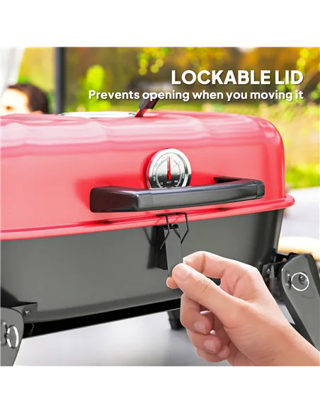 Outsunny Charcoal Barbecue Grill Folding BBQ Grill with 1232 cm² Cooking Area, Adjustable Vent, Thermometer, Handles for Camping