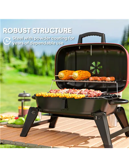 Outsunny Charcoal Barbecue Grill Folding BBQ Grill with 1232 cm² Cooking Area, Adjustable Vent, Thermometer, Handles for Camping