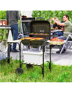 Outsunny Charcoal Barbecue Grill Portable BBQ Grill with 1840 cm² Cooking Area, 3 Shelves, Adjustable Vent, Lockable Lid, Wheels 2