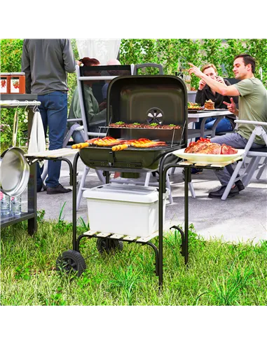 Outsunny Charcoal Barbecue Grill Portable BBQ Grill with 1840 cm² Cooking Area, 3 Shelves, Adjustable Vent, Lockable Lid, Wheels