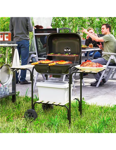 Outsunny Charcoal Barbecue Grill Portable BBQ Grill with 1840 cm² Cooking Area, 3 Shelves, Adjustable Vent, Lockable Lid, Wheels