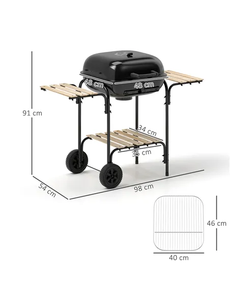 Outsunny Charcoal Barbecue Grill Portable BBQ Grill with 1840 cm² Cooking Area, 3 Shelves, Adjustable Vent, Lockable Lid, Wheels