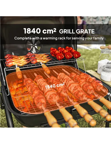 Outsunny Charcoal Barbecue Grill Portable BBQ Grill with 1840 cm² Cooking Area, 3 Shelves, Adjustable Vent, Lockable Lid, Wheels