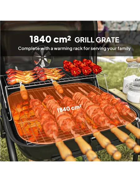 Outsunny Charcoal Barbecue Grill Portable BBQ Grill with 1840 cm² Cooking Area, 3 Shelves, Adjustable Vent, Lockable Lid, Wheels