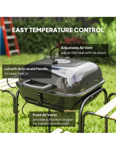 Outsunny Charcoal Barbecue Grill Portable BBQ Grill with 1840 cm² Cooking Area, 3 Shelves, Adjustable Vent, Lockable Lid, Wheels