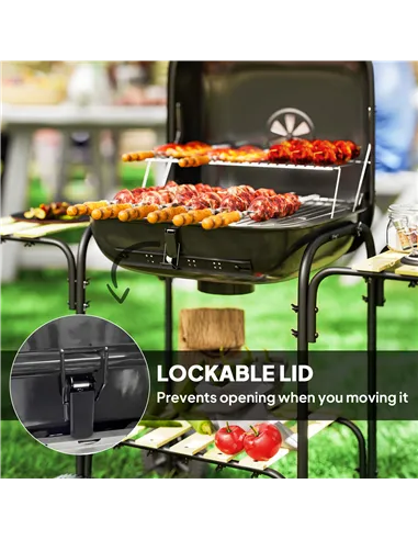 Outsunny Charcoal Barbecue Grill Portable BBQ Grill with 1840 cm² Cooking Area, 3 Shelves, Adjustable Vent, Lockable Lid, Wheels