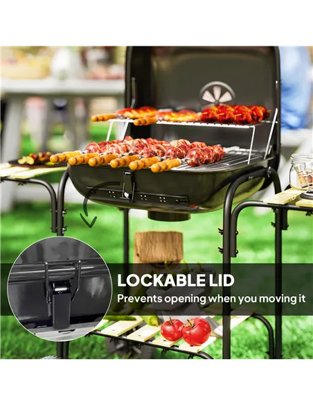 Outsunny Charcoal Barbecue Grill Portable BBQ Grill with 1840 cm² Cooking Area, 3 Shelves, Adjustable Vent, Lockable Lid, Wheels