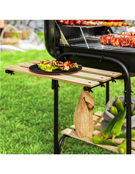 Outsunny Charcoal Barbecue Grill Portable BBQ Grill with 1840 cm² Cooking Area, 3 Shelves, Adjustable Vent, Lockable Lid, Wheels