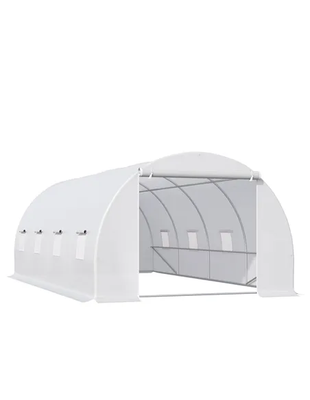 Outsunny 6 x 3 x 2 m Polytunnel Greenhouse, Walk in Polytunnel Tent with Metal Frame, Zippered Door and 8 Windows for Garden and